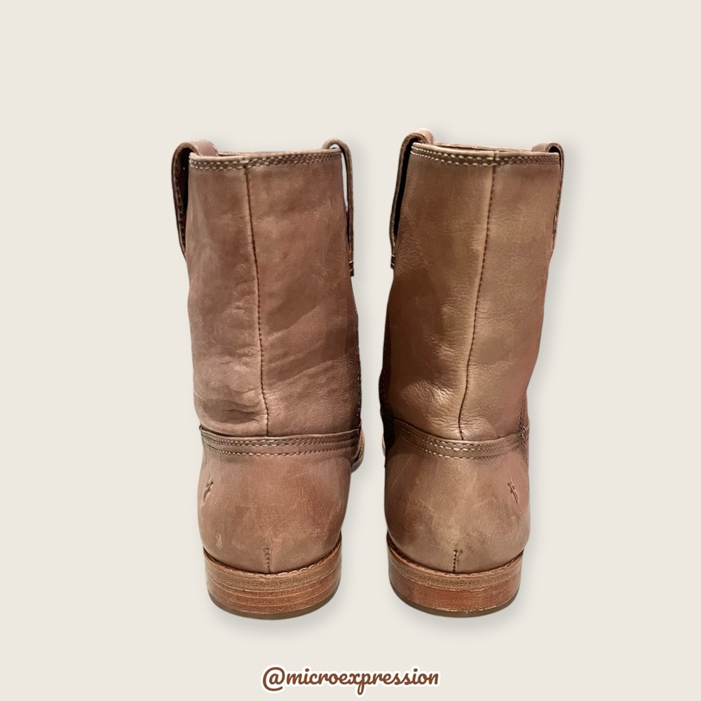 Frye Anna Short Tan Leather Pull On Ankle Boots - Picture 12 of 15